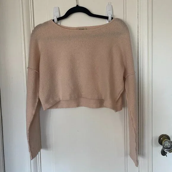 Light Pink Knit Cropped Sweater - Picture 4 of 4